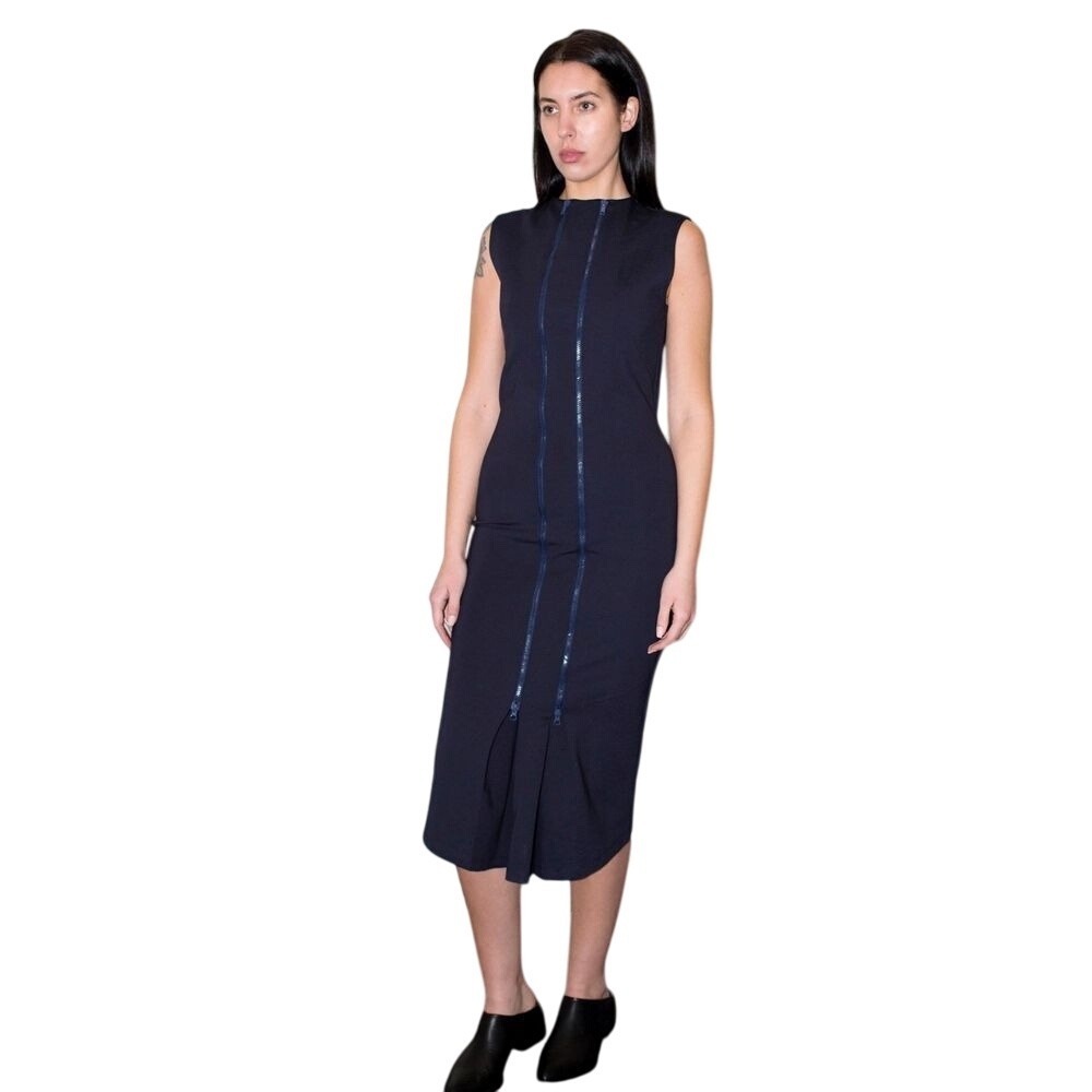 $242 NWT POPPYSEED The Zipper Maternity & Post Partum NAVY‎ Designer Dress SMALL
